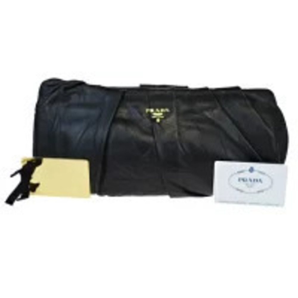 Prada Nappa Leather clutch featuring pleated Black